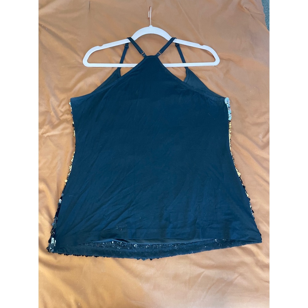 MANER Women's XL Sequin Tank Top‎ Silver Gold Black Ombre Adjustable Strap Party - Picture 2 of 9